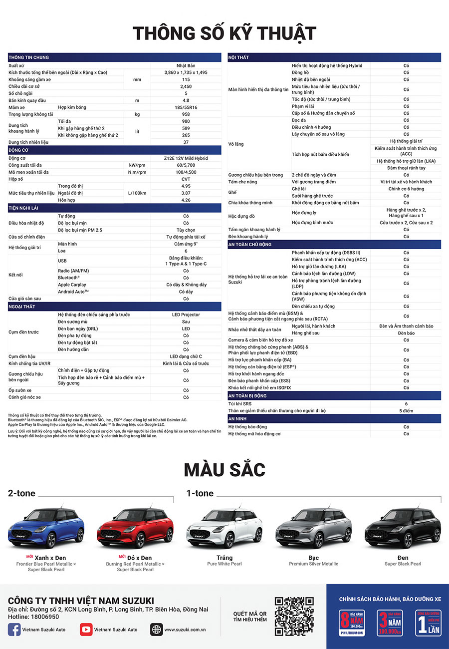 kích thước xe suzuki swift
